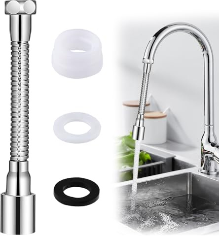 Kitchen Tap Spray Head 20cm, 360° Swivel Kitchen Tap Extension Hose – Universal Faucet Extender with Adjustable Spray Head Includes Adapter, Easy Installation for Kitchen Sink, Bathroom, and Toilet