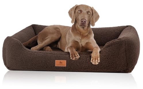 Knuffelwuff orthopädisches Hundebett aus kuscheligem Teddy Material Wollekopp M-L 85 x 63cm Braun | Abnehmbarer Bezug | waschbar | für große, mittelgroße und kleine Hunde