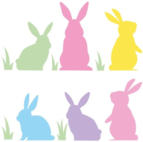 younikat Fensterbild Ostern bunte Hasen 12 Teile wetterfest - you0033 | UV-beständig, glänzende Oberfläche, Doppelseitig, Statische Haftung ohne Klebstoff, Wiederablösbar