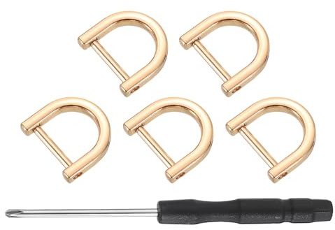 QUARKZMAN 5 Stück Metall D Ring Schraubschäkel, Zinklegierung U Form Abnehmbare D Ringe Ersatz Taschenzubehör für DIY Lederhandwerk Geldbörse Schlüsselanhänger Schnalle, 12.5x15 mm, Hellgold