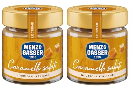 Menz&Gasser, Crema Spalmabile al Caramello Salato, Confezione da 2x200g, con Nocciole Italiane, Perfetta per Farciture e Dolci Gourmet