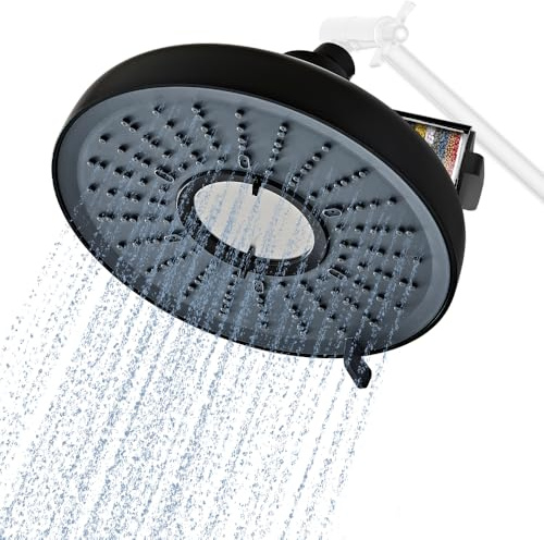Soffione doccia filtrato nero – Soffione doccia fisso ad alta pressione con filtro a 18 stadi per addolcitore d'acqua dura, riduce cloro e metalli pesanti