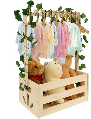 Ghshanog Aufbewahrungskorb für Babypartys, Holz, mit 10 Kleiderbügeln, Babykorb mit Griff, Baby-Kleiderständer für Baby-Badewanne, Neugeborene für frischgebackene Eltern