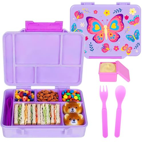 PinkSheep Bento Lunch Boxes for Kids, 1300 ml BPA-Free Leak-Proof Children Food Containers (Butterfly)