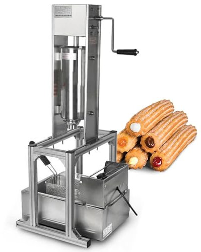 Commercial Churro Machine 5L with 6L Fryer - Stainless Steel Manual Donuts Maker with 5 Nozzles for Home, Restaurants, and Bakeries. Perfect for Delicious Churros!