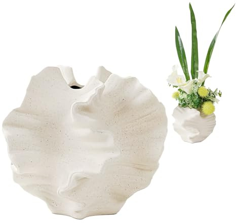 Keramik Vase, Beige Moderne Vasen für Nordisches, Vasen Deko, ästhetische Boho Blumenvase für Zuhause, Wohnzimmer, Büro, Bauernhaus, Couchtisch Dekoration