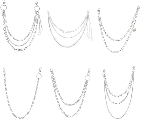 6 Stück Hosenkette, Jeanskette Hosen Kette Punk Hip Hop Hosenkette Set, Hosenkette Herren, Hosenkette Damen(37-47cm /14.57-18.5inch) Gürtel Kette Hosenkette Für Damen Männer
