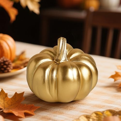 Herbstdeko Kürbis Figuren,3D Herbst Deko Kürbis Laterne,Pumpkin Halloween Deko Innen Kürbislaterne Herbst Dekoration Kürbisse Tischdeko Harz Ornamente für Erntedankfest Weihnachten Halloween Party (B)