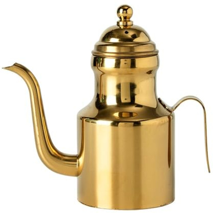 Edelstahl-Ölflasche, Olivenölspender, Olivenölflasche mit Tropfauslauf, Ölspender für Küche, langer Ausgießer, Essigspender (310 ml, Gold)