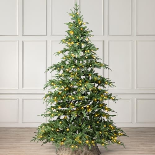 Christow Pre-Lit Nordmann Fir Christmas Tree, 6ft