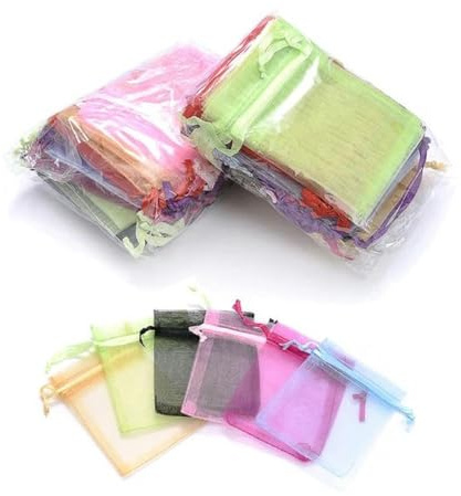 Geschenktüten, Partygeschenktüten, Organzabeutel, kleine Kordelzugbeutel, 100 Stück Schmuckverpackungsbeutel 9 x 12 cm Organzabeutel Aufbewahrung Make-up Hochzeit Kordelzugbeutel