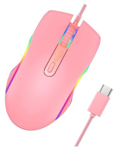 Hemobllo Souris Filaire USB C pour PC et Portable avec Éclairage LED Ergonomique Dpi Programmable Surface Antidérapante pour Gamer