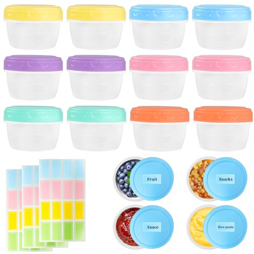 12 Pezzi Contenitori Ermetici per Alimenti Piccoli, 2OZ/50ML Riutilizzabili Contenitori per Freezer, Contenitori per Alimenti Plastica con Coperchi Adatto per Lavastoviglie Microonde Freezer