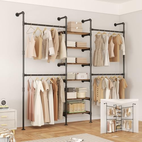 Pevfeciy Offener Kleiderschrank, Begehbarer Kleiderschrank, Eckkleiderschrank Schlafzimmer, Kleiderstange Wandmontage Industrial Style