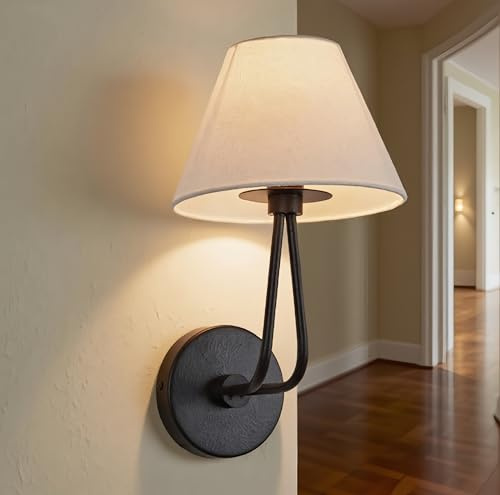 Elegance Linen Wall Sconce with Cone Shade, Double Angled Arm Textured Wall Light for Bedroom, Hallway, Living Room, E12 Bulb, 8 W x 4.5 D x 13.75 H