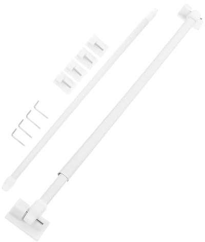 MUELODSIC 2 Piezas Barra para Cortinas Pequeña Ajustable de Plástico con Gancho Autoadhesivo Barra Extensible para Ventanas y Visillos de Unidades Fácil de Instalar y Retirar