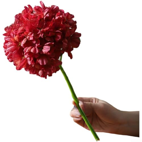 Bouquet de fleurs d'hortensia en soie à bords brûlés réalistes pour décoration de maison, centres de table de mariage et arrangements de vase de fête (rouge vin)
