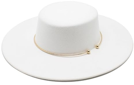 SANSIWU Y2K Fedora-Hut für Damen und Herren, elegant, breite Krempe, einfarbig, klassischer Filzhut mit goldfarbenem Metallband, flache Oberseite, Jazz-Kappe, Streetwear