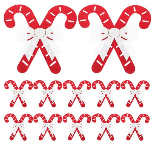 COLLBATH 12pcs Christmas Utensil Holders: Candy Cane Shaped Cutlery Pockets - Reusable Silverware Organizers For Holiday Place Settings & Diy