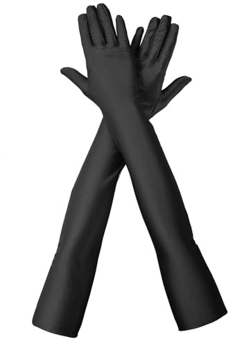 MBSIVSA 1 Pair Long Satin Gloves, Long Evening Gloves, Black Satin Glove for Women for Wedding Prom Party Dance Costume Accessories (Black)