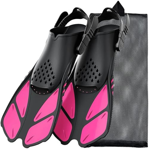 Pinne da snorkeling con fibbie regolabili, pinne nuoto corte in silicone, scarpe sub tacco aperto, taglia viaggio, for adulti, uomini e donne per il nuoto(Pink,S/M)