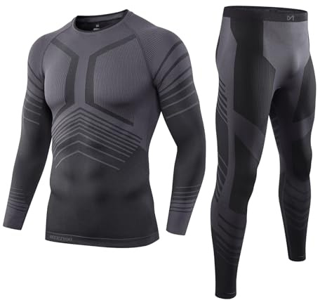 MeetHoo Thermounterwäsche Herren, Funktionsunterwäsche Skiunterwäsche Winter Thermowäsche Set Warm Weich Funktionswäsche Atmungsaktiv Thermo Unterwäsche Thermounterhemd Thermounterhose für Männer