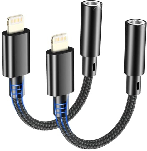 bakibo 2 Pezzi Adattatore i Phone Jack 3,5 mm, [Certificato MFi ] Adattatore Cuffie i Phone Cavo Dongle DAC HiFi (Nessuna Funzione di Chiamata) Adattatore Jack per iPhone 14/13/12/Pad, Nero