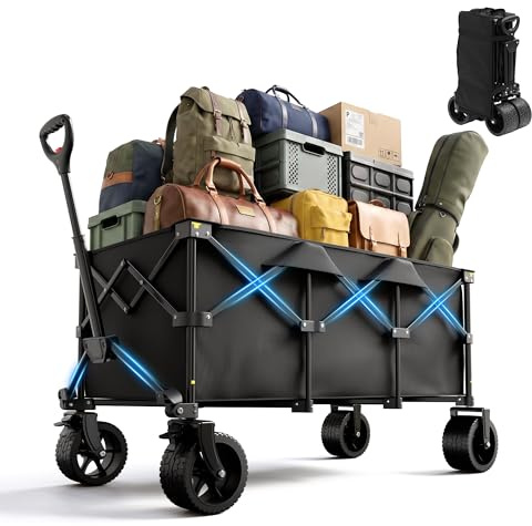 RYGEO Chariot Pliable 200L avec Roues, Poignée Télescopique, Charge Jusqu'à 200 kg, pour Courses, Camping, Jardin, Plage Et Activités De Plein Air, Noir