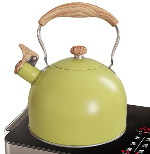 silbante de acero inoxidable – Hervidor de agua retro de 2,5 l con mango ergonómico Cool-Touch, olla clásica | Cocina de gas eléctrica compatible con inducción eléctrica y halógena, cocina
