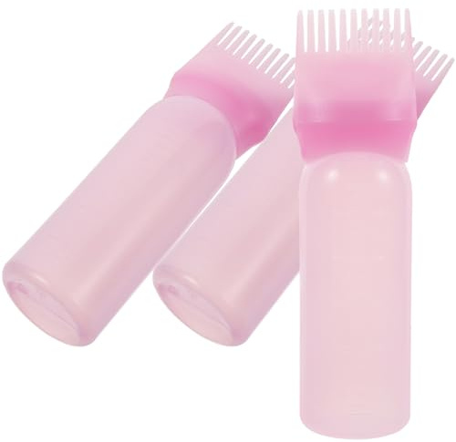DIYEAH Botella Aplicadora Cabello 3 Piezas Color Rosa Peine para Raíz, Frasco Dosificador para Tinte y Aceite, Adecuado para Peluquería y Cuidado Profesional del Cabello