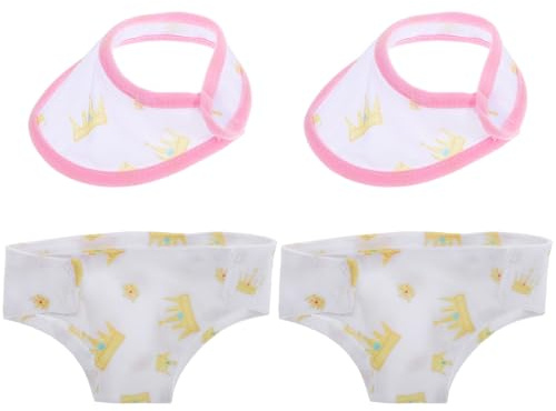 Beaupretty Ensemble 4 Pièces sous-vêtements Poupée 43 Cm 18 Pouces, Culottes et Bavoirs Lavables en Tissu Doux Respirant Motifs Couronne, Accessoires Vêtements Poupée pour Jeux D’Imitation