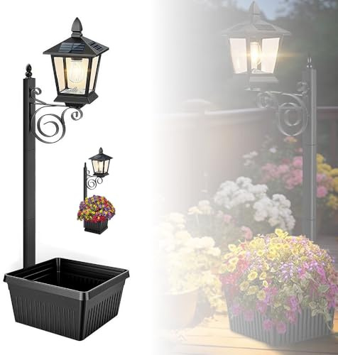 27'' Solar Lamp Post Lights with Planter, Dusk to Dawn Solar Lamp Post, 2 in 1 Outdoor Flower Pots for Real or Fake Flowers, for Garden, Yard, Driveway, Porch, Patio