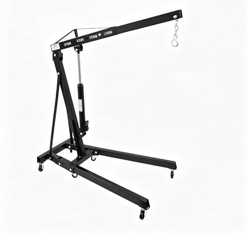 2 ton hopfällbar kran, 148 x 90 cm, 0–210 cm lyfthöjd, kolstål, svart, 4-stegsarm, motorlyftare, verkstadskran, hydraulkran, motorkran med 6 hjul för verkstad, garage, bil, lastbil, motor, växellåda