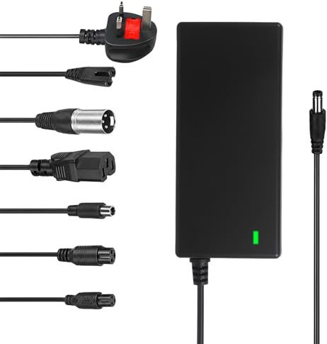 42V 2A Electric Scooter Charger M365 Hoverboard Charger UK 3 Pin | for 36V Li-Ion Battery with 6 Connectors for Balance Mobility Scooter Electric Bike Hoverboard Universal