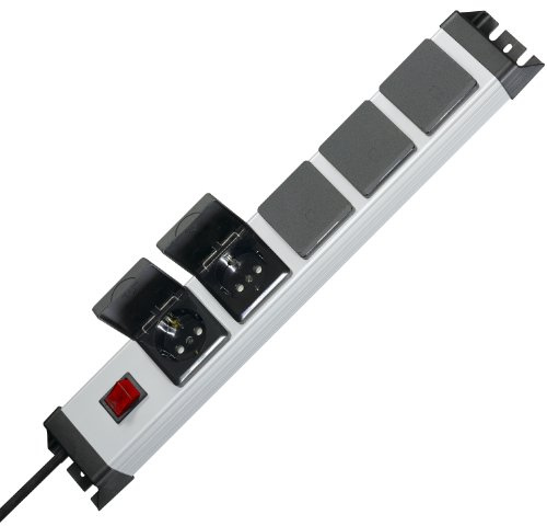 Kopp 227320017 Powerversal Steckdosenleiste, 5-Fach mit beleuchtetem Schalter und Klappdeckel, IP 20