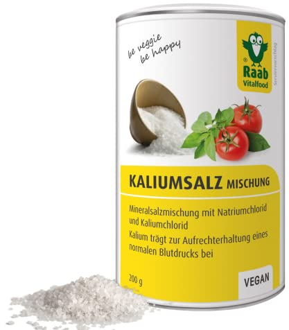 Raab Vitalfood® Kaliumsalz Mischung (200 g) - Mineralsalzmischung mit 66,7% Natriumchlorid (Kochsalz) und 33% Kaliumchlorid, Kalium trägt zur Aufrechterhaltung eines normalen Blutdrucks bei