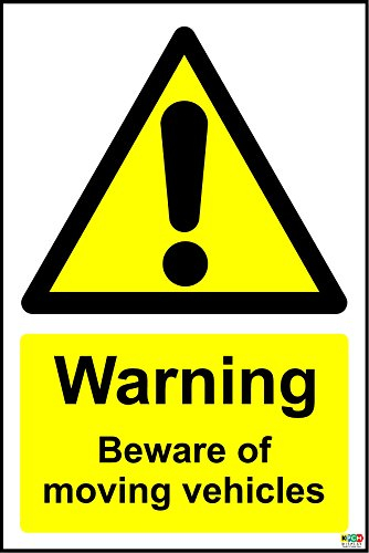 WARNING BEWARE OF MOVING VEHICLES SIGN - 1.2mm rigid plastic 200mm x 300mm