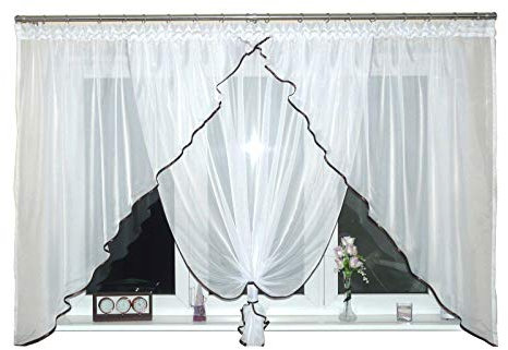 TOP Fertig-Gardine aus Voile NEU Top Design Set Schöne Küche-Gardine mit Kräuselband AG30 Modern
