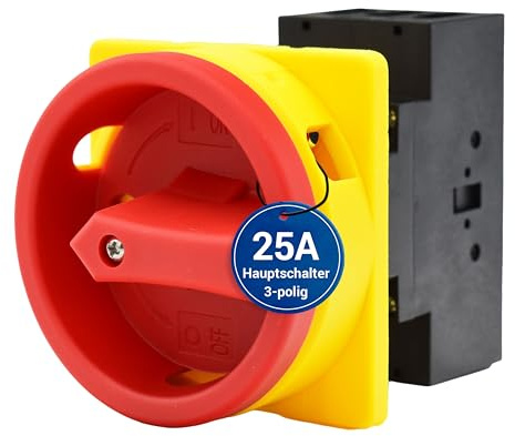 Intratec Hauptschalter 25A, 3-polig – IP65 Lasttrennschalter für Fronteinbau – Notausschalter ideal für Industrie – Drehschalter für sichere Abschaltung – Robuster Maschinenschalter 230V 400V