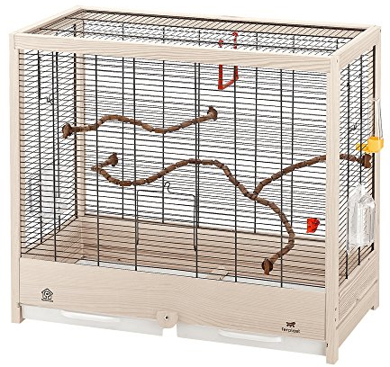 Ferplast Vogelkäfig aus Metall und FSC-Holz, für Kanarienvögel, Sittiche, inkl Zubehör, Futternäpfe, abnehmbare und veränderbare Sitzstangen, 69 x 34,5 x H 58 cm.