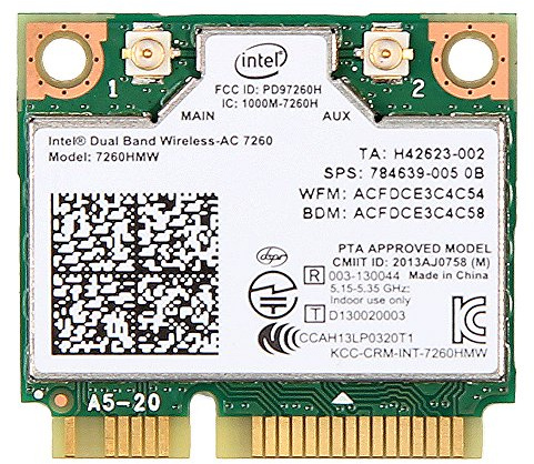 Carte réseau sans fil - Intel Network Wireless-AC 7260 - Carte Mini-PCI-Express Dual Band WIFi AC 867 Mbps + Bluetooth 4.0