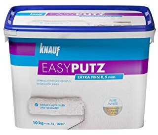 Knauf 89133 Extra Fein 10 kg 0,5 mm EASYPUTZ, Körnung, schneeweißer, mineralischer Dekorputz, hochwertig, zum einfachen Aufrollen auf Wand oder Decke im Innenbereich, atmungsaktiv, 0,5 Mm Körnung