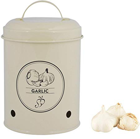 Esschert Design Vorratsdose Knoblauch aus Metall, 12,0 x 12,0 x 17,2 cm