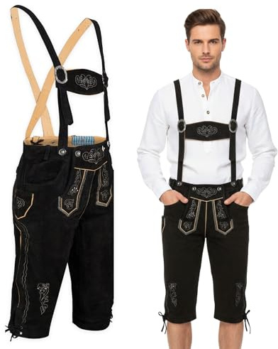 Spirit of Bavaria Lederhose Herren I 100% Echtleder I Trachtenhose mit Trägern I Ideal für Dein Oktoberfest Outfit I Traditionelle Trachtenlederhose für Herren I Braun, Dunkelbraun, Schwarz Gr. 44-72