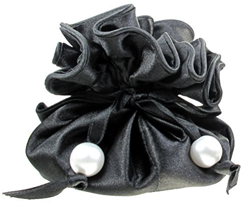 TropicaZona Drawstring Premium Satin 2-in-1 Jewelry Pouch Travel Gift Bag Accessory, 16 Pockets, Black