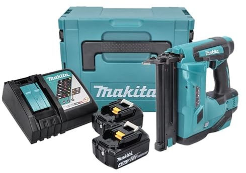 Makita DBN 500 RMJ Cloueur pneumatique sans fil 15-50 mm 90° 18 V + 2x Batteries 4,0 Ah + Chargeur + Coffret de transport