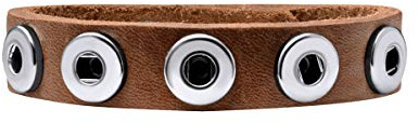Quiges Women Leather Bracelet for 12mm Chunks Snap Buttons Brown