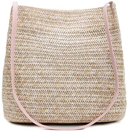 Hava Kolari Stroh Tasche Weben Tasche Schultertasche Handtasche Beuteltasche für Frauen Schultertasche mit magnetischem Schnallen und Kunstleder Griff (Pink)