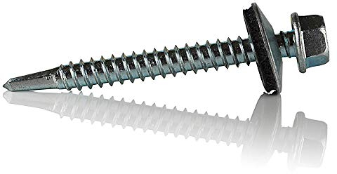 DOJA Industrial | VIS AUTOFOREUSE METAL M6 | PACK 75 | 6,3 x 50 mm | Vis tole auto foreuse de acier à tete hexagonale avec rondelle d'étanchéité pour plus fixation | Vis Autoperceuse pour metal