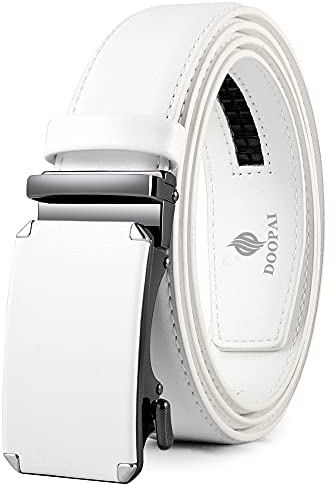 DOOPAI Automatikschließe Gürtel Herren Ratsche Automatik Gürtel Männer,HerrenGürtel Weiß 150mm Länge mit Geschenkbox
